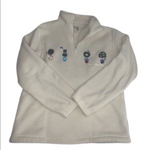 vintage fuzzy quarter-zip with flower embroidery